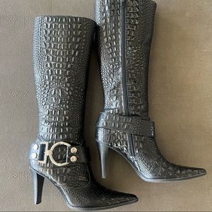 Gianni Bini Black Lizzy Crocodile Boot - Size 7 EUC